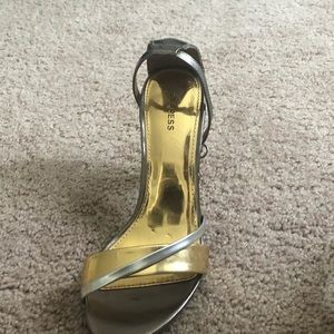 Sexy gold ankle strap shoes